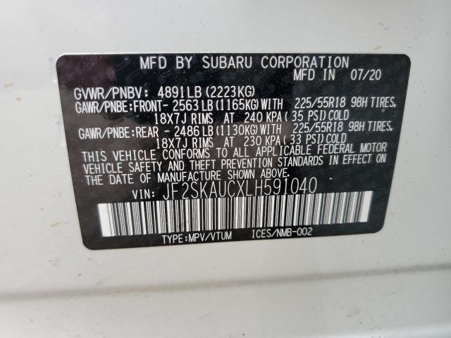 JF2SKAUCXLH591040 - 2020 SUBARU FORESTER LIMITED WHITE photo 13