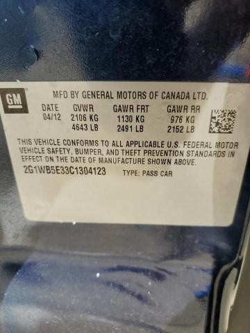 2G1WB5E33C1304123 - 2012 CHEVROLET IMPALA LT 蓝色 照片 12