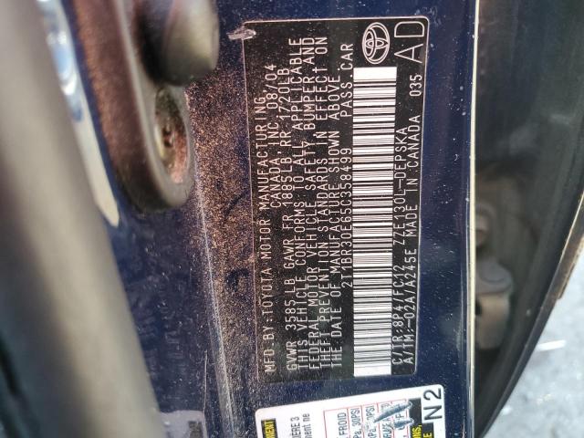 2T1BR30E65C358499 - 2005 TOYOTA COROLLA CE BLUE photo 12