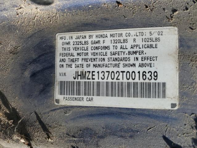 JHMZE13702T001639 - 2002 HONDA INSIGHT BLUE photo 12