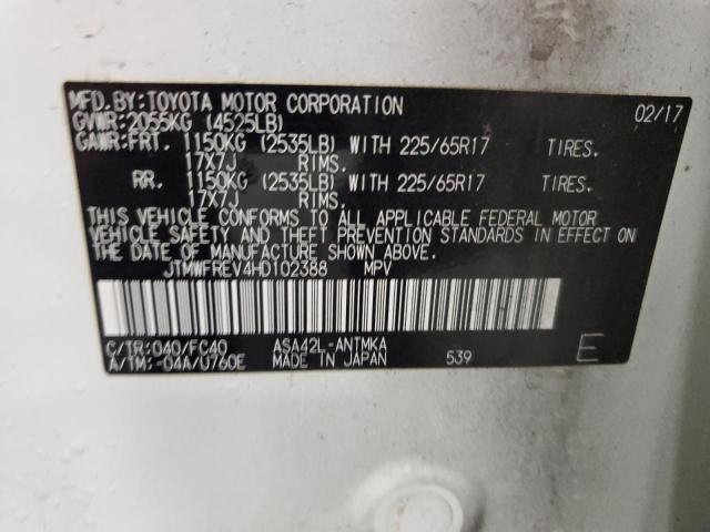 JTMWFREV4HD102388 - 2017 TOYOTA RAV4 XLE WHITE photo 13