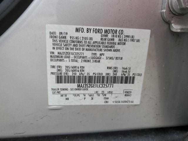 MAJ3S2GE1LC325771 - 2020 FORD ECOSPORT SE SILVER photo 12