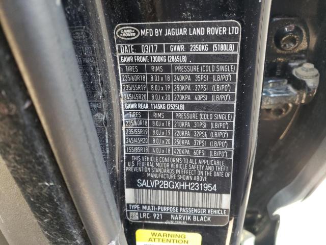 SALVP2BGXHH231954 - 2017 LAND ROVER RANGE ROV SE BLACK photo 13