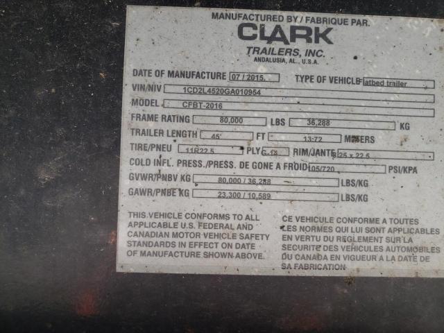 1CD2L4520GA010954 - 2016 CLARK FORKLIFT TRAILER BLACK photo 10