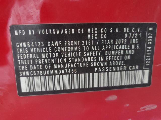 3VWC57BU0MM067463 - 2021 VOLKSWAGEN JETTA S RED photo 12
