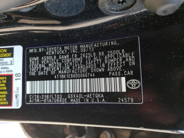 4T1BK1EB6DU066744 - 2013 TOYOTA AVALON BASE 黑色 照片 12