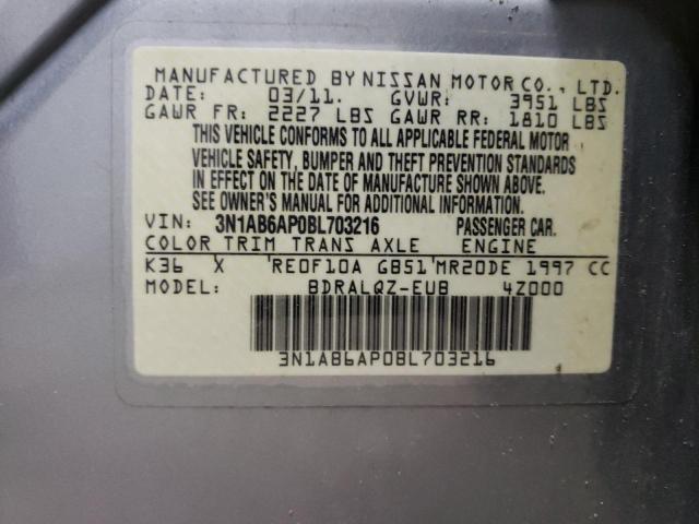 3N1AB6AP0BL703216 - 2011 NISSAN SENTRA 2.0 GRAY photo 12