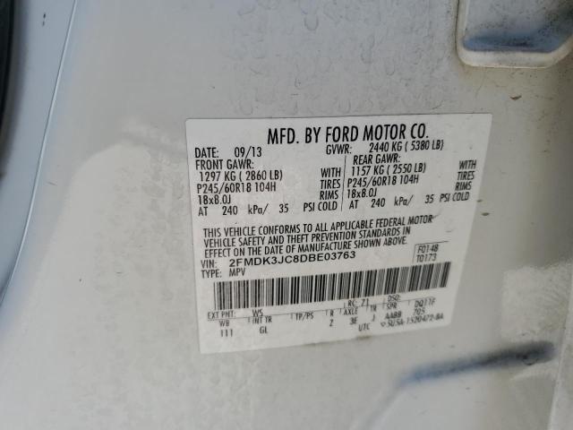 2FMDK3JC8DBE03763 - 2013 FORD EDGE SEL WHITE photo 12