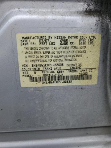 3N1AB61E07L682535 - 2007 NISSAN SENTRA 2.0 SILVER photo 12