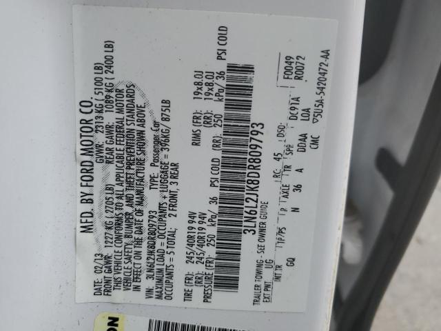 3LN6L2JK8DR809793 - 2013 LINCOLN MKZ WHITE photo 12