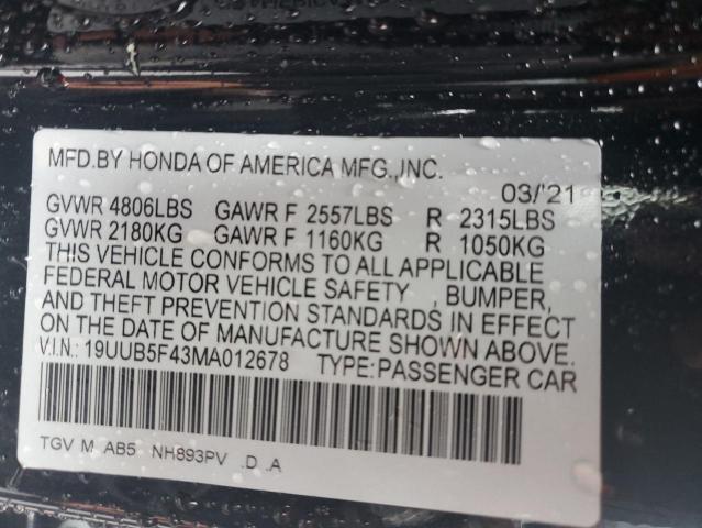 19UUB5F43MA012678 - 2021 ACURA TLX TECHNOLOGY BLACK photo 12