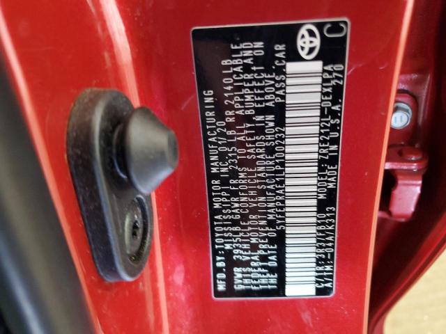 5YFEPRAE1LP100232 - 2020 TOYOTA COROLLA LE RED photo 12