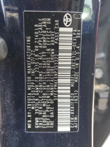 5YFEPMAEXNP351322 - 2022 TOYOTA COROLLA LE Bleu photo 12