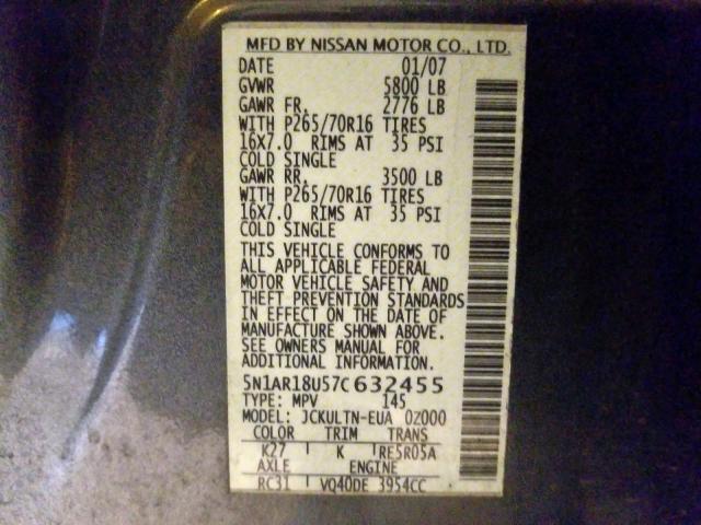 5N1AR18U57C632455 - 2007 NISSAN PATHFINDER LE  photo 10