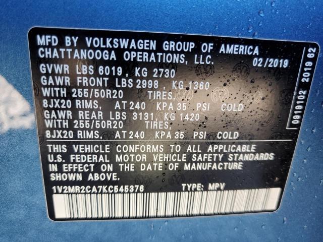 1V2MR2CA7KC545376 - 2019 VOLKSWAGEN ATLAS SEL BLUE photo 13