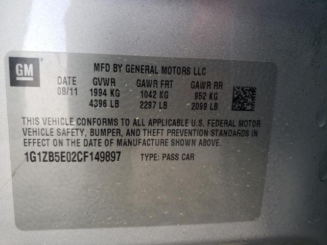 1G1ZB5E02CF149897 - 2012 CHEVROLET MALIBU LIM LS SILVER photo 10