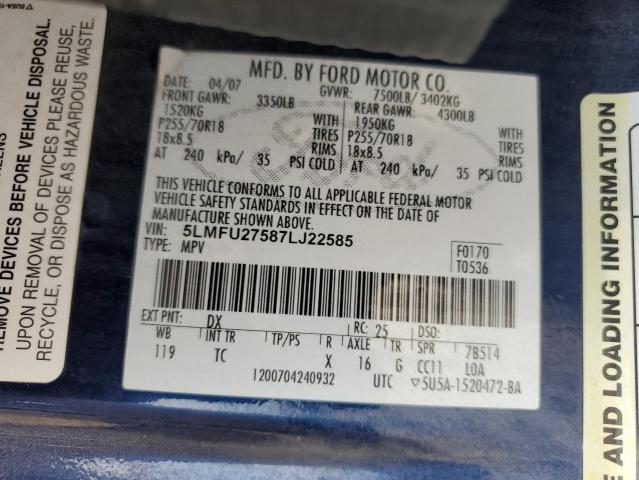 5LMFU27587LJ22585 - 2007 LINCOLN NAVIGATOR 蓝色 照片 13