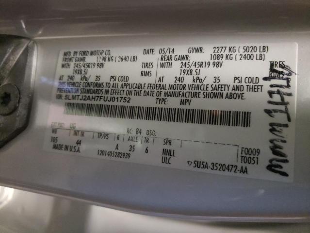 5LMTJ2AH7FUJ01752 - 2015 LINCOLN MKC WHITE photo 10