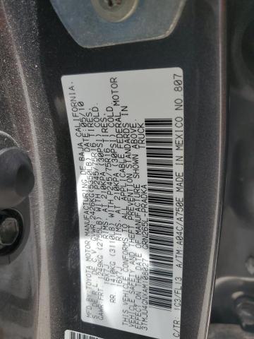 3TMJU4GNXAM108027 - 2010 TOYOTA TACOMA DOUBLE CAB PRERUNNER GRAY photo 12