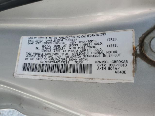 5TESM92N44Z333298 - 2004 TOYOTA TACOMA XTRACAB PRERUNNER 银色 照片 12