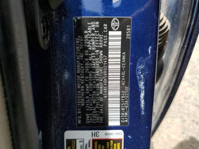 4T4BE46K58R021457 - 2008 TOYOTA CAMRY CE BLUE photo 13