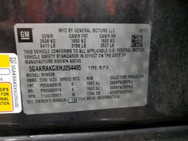 5GAKRAKDXHJ294485 - 2017 BUICK ENCLAVE GRAY photo 13