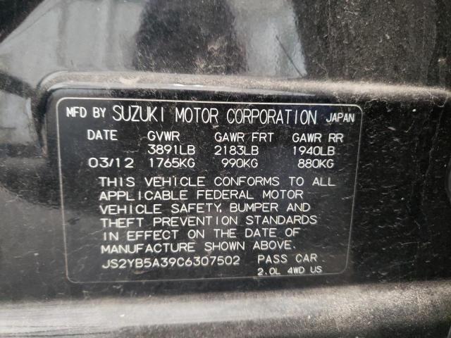 JS2YB5A39C6307502 - 2012 SUZUKI SX4 BLACK photo 12