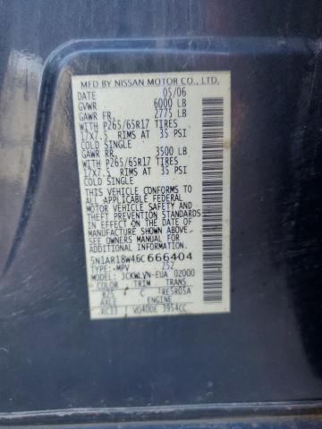 5N1AR18W46C666404 - 2006 NISSAN PATHFINDER LE 蓝色 照片 13