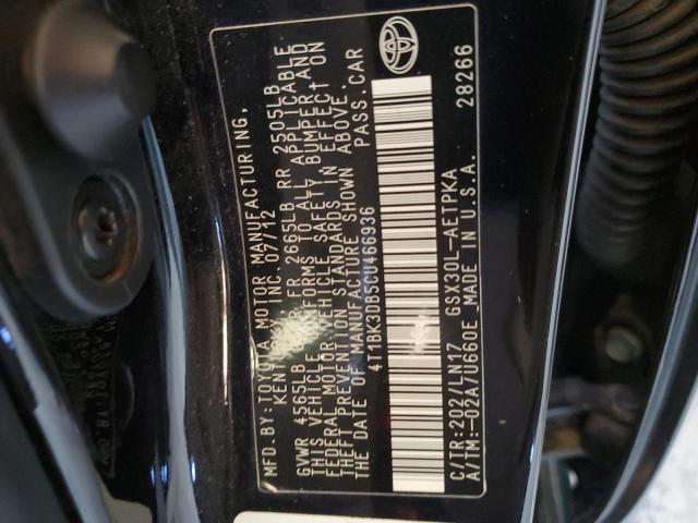 4T1BK3DB5CU466936 - 2012 TOYOTA AVALON BASE 黑色 照片 12