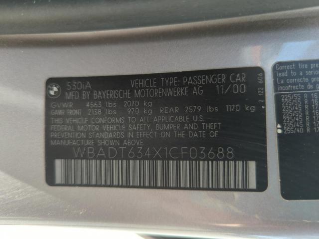 WBADT634X1CF03688 - 2001 BMW 530 I AUTOMATIC GRAY photo 10