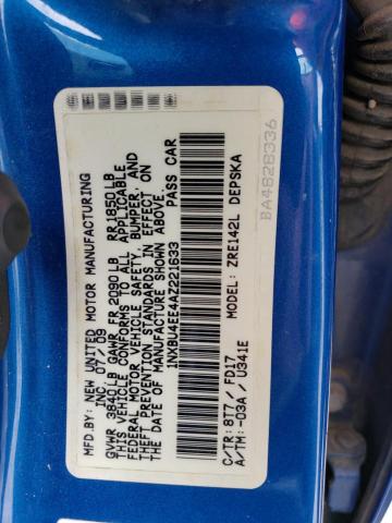 1NXBU4EE4AZ221633 - 2010 TOYOTA COROLLA BASE BLUE photo 12