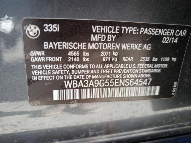 WBA3A9G55ENS64547 - 2014 BMW 335 I GRAY photo 12