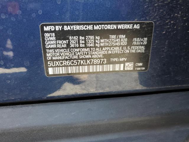 5UXCR6C57KLK78973 - 2019 BMW X5 XDRIVE40I Bleu photo 13