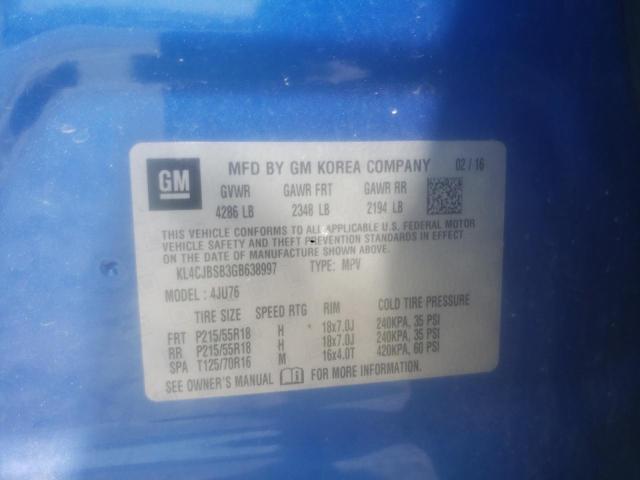 KL4CJBSB3GB638997 - 2016 BUICK ENCORE CONVENIENCE 蓝色 照片 13