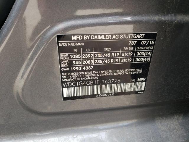 WDCTG4GB1FJ163776 - 2015 MERCEDES-BENZ GLA 250 4MATIC CHARCOAL photo 12