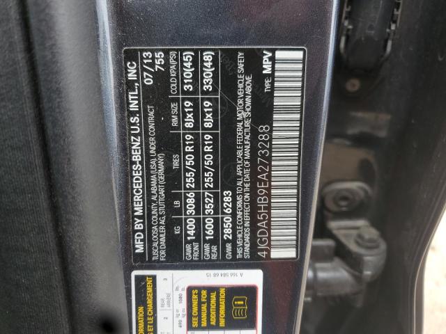 4JGDA5HB9EA273288 - 2014 MERCEDES-BENZ ML 350 4MATIC GRAY photo 12