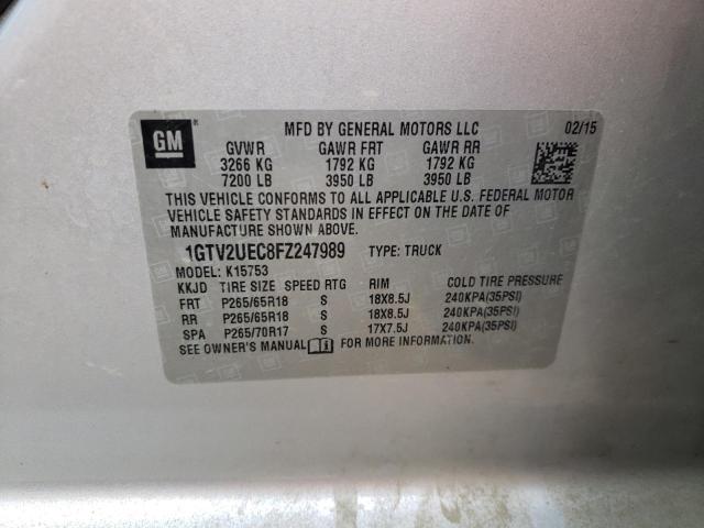 1GTV2UEC8FZ247989 - 2015 GMC SIERRA K1500 SLE SILVER photo 10