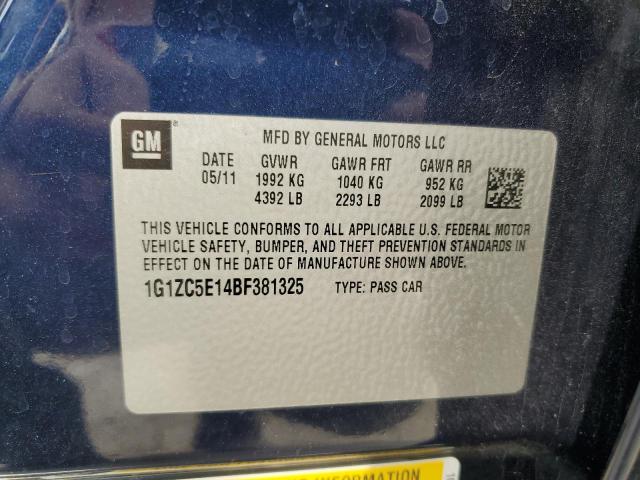 1G1ZC5E14BF381325 - 2011 CHEVROLET MALIBU 1LT BLUE photo 12