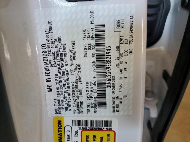 3LN6L2GK9ER821945 - 2014 LINCOLN MKZ WHITE photo 12