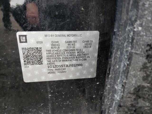 1G1ZD5ST3LF012900 - 2020 CHEVROLET MALIBU LT BLACK photo 12