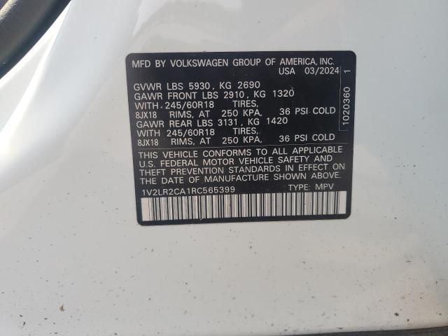 1V2LR2CA1RC565399 - 2024 VOLKSWAGEN ATLAS SE Ақ фото 13