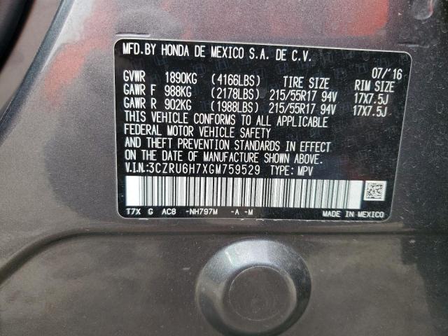 3CZRU6H7XGM759529 - 2016 HONDA HR-V EXL CHARCOAL photo 14