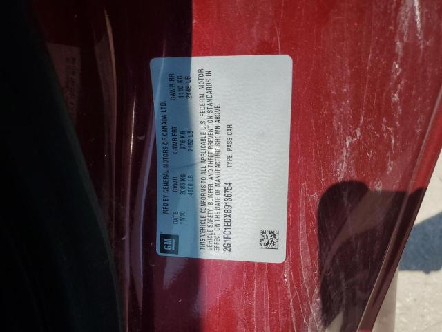 2G1FC1EDXB9136754 - 2011 CHEVROLET CAMARO LT MAROON photo 12