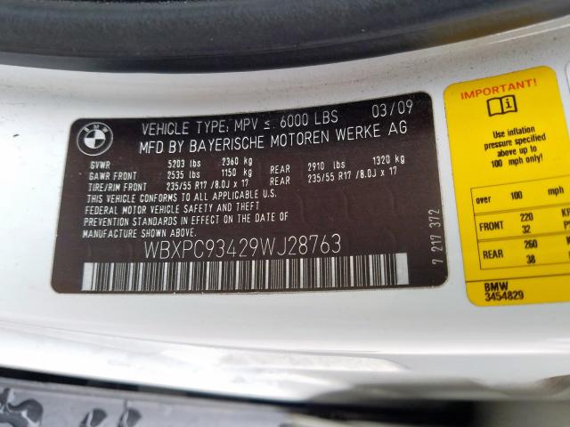 WBXPC93429WJ28763 - 2009 BMW X3 XDRIVE30I  foto 10