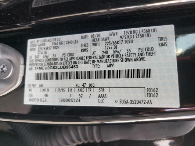 1FMCU0G62LUB96463 - 2020 FORD ESCAPE SE BLACK photo 10