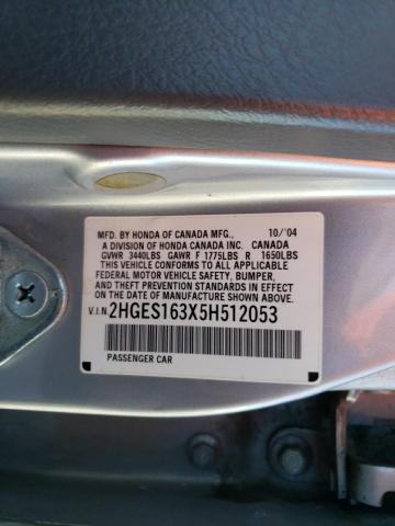 2HGES163X5H512053 - 2005 HONDA CIVIC DX VP Gümüş foto 12