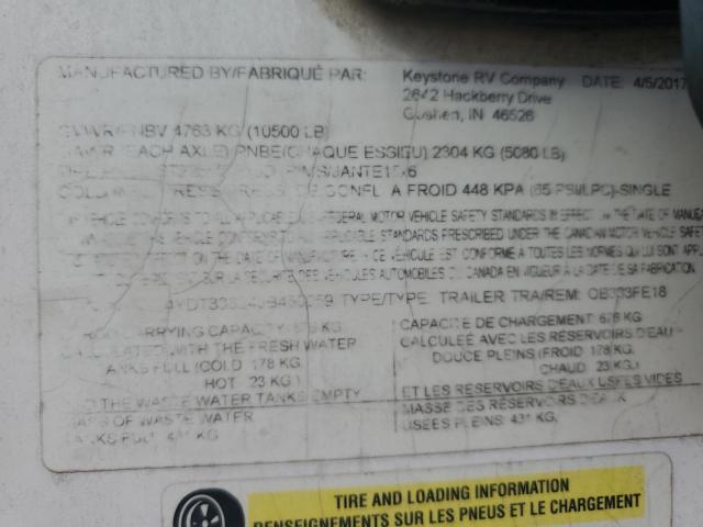 4YDT33324JB450059 - 2018 KEYSTONE OUTBACK WHITE photo 10