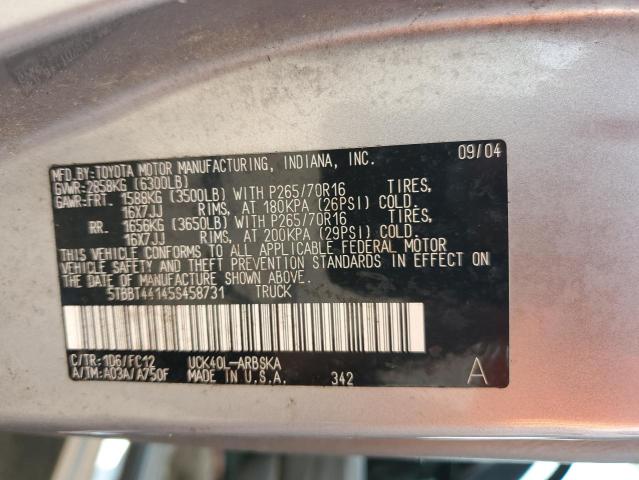 5TBBT44145S458731 - 2005 TOYOTA TUNDRA ACCESS CAB SR5 SILVER photo 12