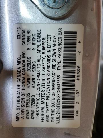 2HGFB2F82DH537355 - 2013 HONDA CIVIC EX 银色 照片 13