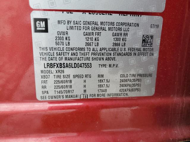 LRBFXBSA6LD047553 - 2020 BUICK ENVISION PREFERRED RED photo 13